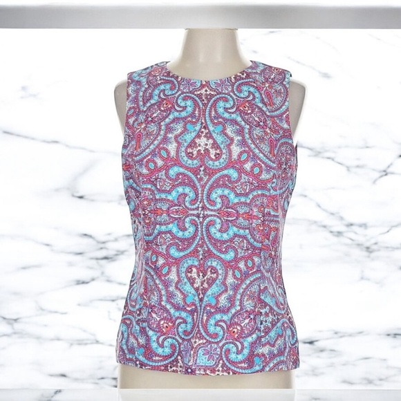 J McLaughlin women’s blue, pink and red sleeveless top, size medium - Picture 1 of 6